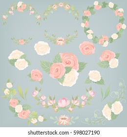 Set of floristic templates. Set of decorative vector elements with flowers