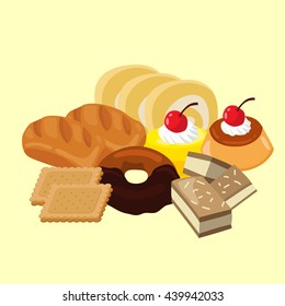 Set of flour products from bakery.