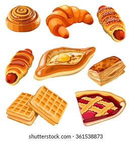 Set of flour products from bakery or pastry shop. Vector illustration