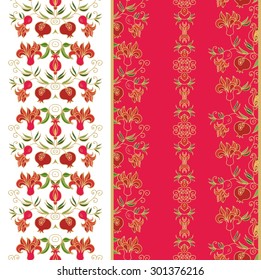 Set of flourish border ornaments with pomegranates