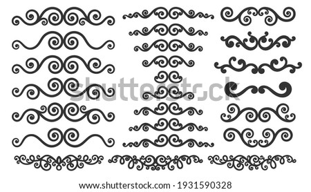 Set of flourish borders in black. Border collection on white background vector.