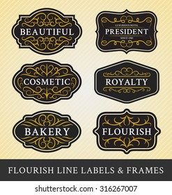 Set of flourish calligraphy frames and labels design for business and product such as real  estate, hotel,salon,bakery,cosmetic, jewelry, resort, wedding, beer, whiskey, food menu. Vector illustration