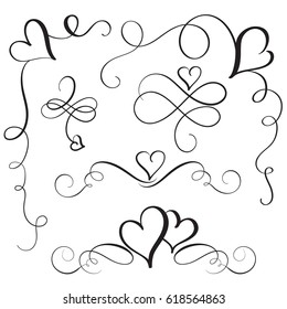 set of flourish calligraphy vintage hearts. Illustration vector hand drawn EPS 10