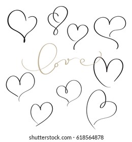set of flourish calligraphy vintage hearts. Illustration vector hand drawn EPS 10