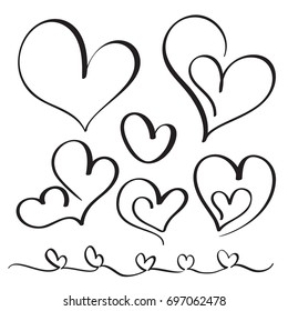 set of flourish calligraphy vintage hearts. Illustration vector hand drawn Valentine's Day