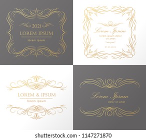 Set of flourish frames, borders, labels. Collection of original design elements. Vector calligraphy swirls, swashes, ornate motifs and scrolls. 