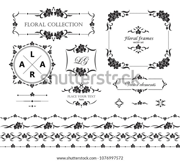 Set of flourish frames, borders, labels.\
Collection of original design elements. Vector calligraphy swirls,\
swashes, ornate motifs and scrolls.\
