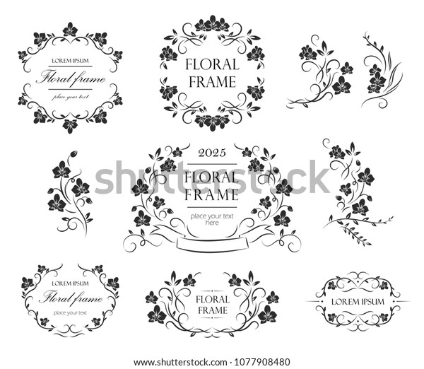 Set of flourish frames and labels. Collection\
of original design elements. Vector calligraphy swirls, swashes,\
ornate motifs and scrolls.\
