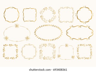 Set of flourish golden frames. Vector. Isolated. 