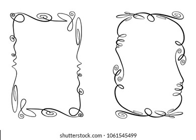 Set of Flourish Vector Frames. Collection of Rectangles with squiggles, twirls and embellishments for image and text elements. Hand drawn black highlighting borders isolated on the white background