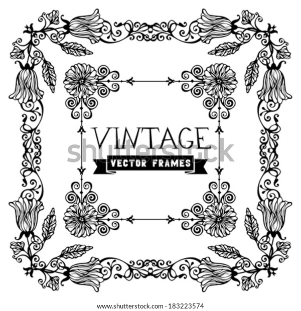 Set of flourish vintage frames. Calligraphic\
design elements and page decorations. Useful vintage floral\
elements for your design.