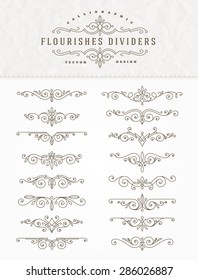 Set Of Flourishes Calligraphic Elegant Ornament Dividers - Vector Illustration