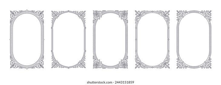 Set of flourishes calligraphic elegant ornamental frames. Vector illustration. Elements for logo or identity design.