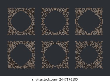 Set of flourishes calligraphic elegant ornamental frames. Vector illustration. Elements for logo or identity design.
