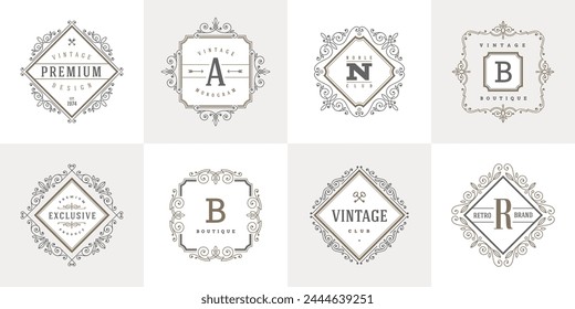 Set of flourishes calligraphic vintage logo template. Identity design for cafe, shop, store, restaurant, boutique, hotel, heraldic and etc.