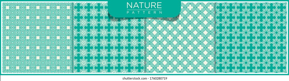 Set of Flower Abstract vector seamless line pattern.