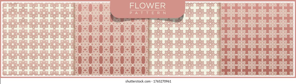 Set of Flower Abstract vector seamless line pattern. white and pink background with Arabic ornaments. Patterns, backgrounds and wallpapers for your design. Textile ornament. Vector illustration.
