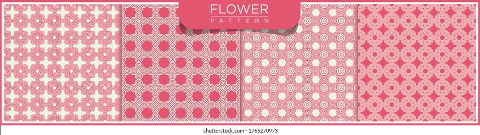 Set of Flower Abstract vector seamless line pattern. White and pink background with Arabic ornaments. Patterns, backgrounds and wallpapers for your design. Textile ornament. Vector illustration.