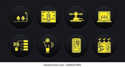 Set Flower analysis, Smart farming technology, control system, Automatic irrigation sprinklers,  and Standalone sensor and plant icon. Vector