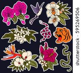 Set of flower and animal patches elements. Set of stickers, pins, patches and handwritten notes collection in cartoon 80s-90s comic style.Vector stikers kit