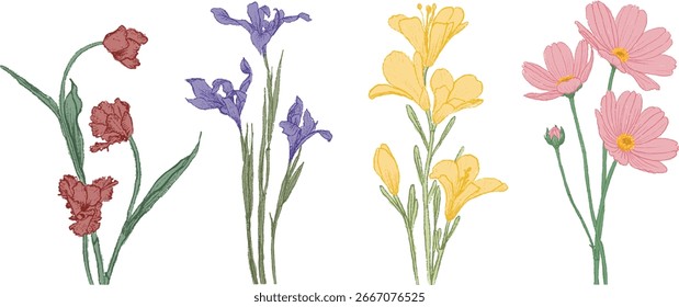 Conjunto de Ilustración vectorial de decoración de arte floral