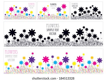 set of flower banners and cards