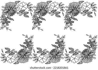 Blumenrahmen im Skizzenstil. Vektorgrafik für Hochzeit stationär, Grüße, Wallpaper, Mode, Hintergrund. 