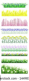 set of flower borders, vector illustration of a row of flowers