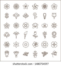 Set of flower and Botanical Icons line style. Included the icons as floral,  nature, bouquets, flowers, bloom And Other Elements.
customize color,  easy resize.