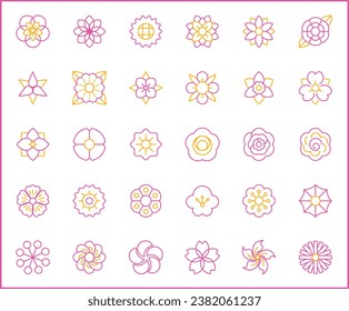 Set von Blumen und botanischen Symbolen Linie Stil. Einschließlich der Symbole wie Blumen, Natur, Bouquets, Blumen, Blumen und andere Elemente. Farbe anpassen, leicht skalieren.