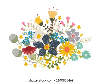 Set of Flower bouquet design vector, wedding greeting invitation card, flower decoration.