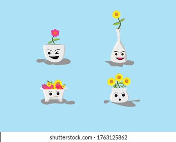 Set of flower bouquet image for decoration, a wedding, mothers day, or special occasion; includes vases, ribbons, and cup 