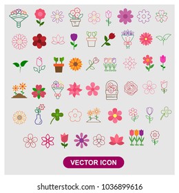 Set flower and bouquet vector icons in trendy flat style isolated on grey background