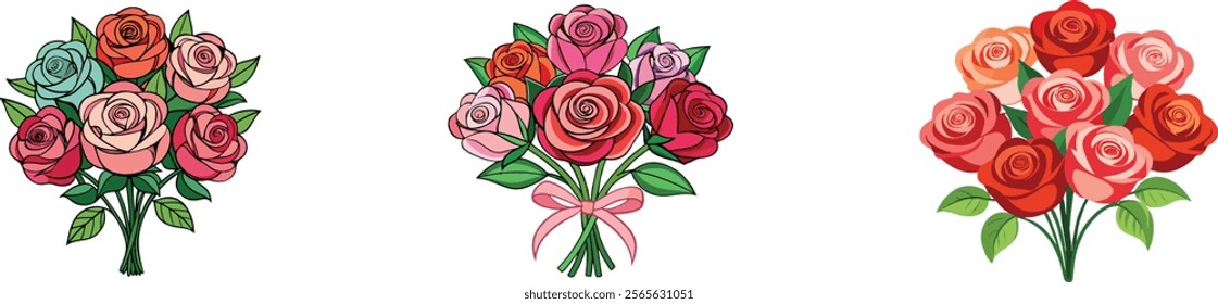 Set of  flower bouquetes vector.