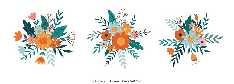 Un conjunto de flores con hojas