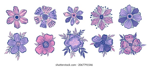 Set flower bud cartoon style.Isolated in white background.Collection floral plant.Vector illustration.