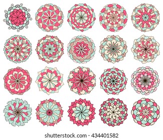 Set of flower buds on black background, stencil floral designs for the decoration of textiles, Wallpaper, paper, illustrations, tiles, interior
