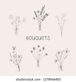 Set of flower bunches with the "bouquets" word.