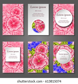 Set of flower business, invitation, save the date card template, abstract elegant pattern vector design editable. Hand drawn background. Floral design