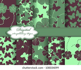 set of flower and butterfly vector paper for scrapbook