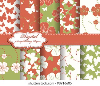 set of flower and butterfly vector paper for scrapbook