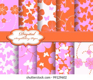 set of flower and butterfly vector paper for scrapbook