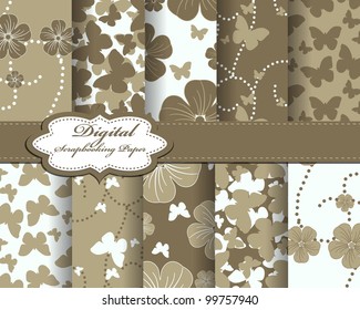 set of flower and butterfly vector paper for scrapbook