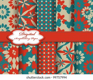set of flower and butterfly vector paper for scrapbook