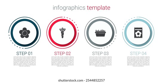 Set Flower, Carrot, Fresh grass in rectangular and Pack full of seeds of plant. Business infographic template. Vector