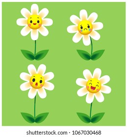 Conjunto de caracteres florales en diferentes acciones
