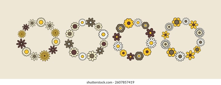 Set of flower circle frame.