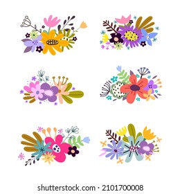 Set with flower composition. colorful vector illustration, flat style. design for print, greeting card, poster decoration, cover
