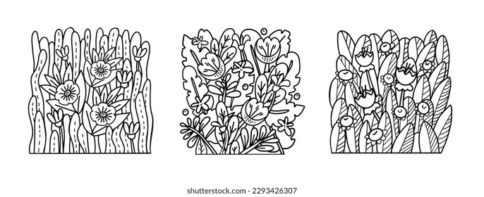 Conjunto de gráficos de contorno de composición floral para la decoración de paredes, camisetas, diseño de pancartas