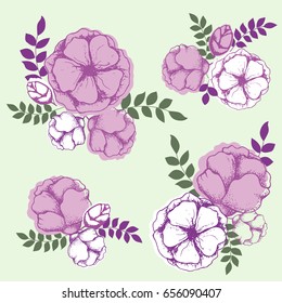 Set of flower compositions. Floral elements for invitations, greeting cards, covers, etc. Vector illustration in eps8 format.